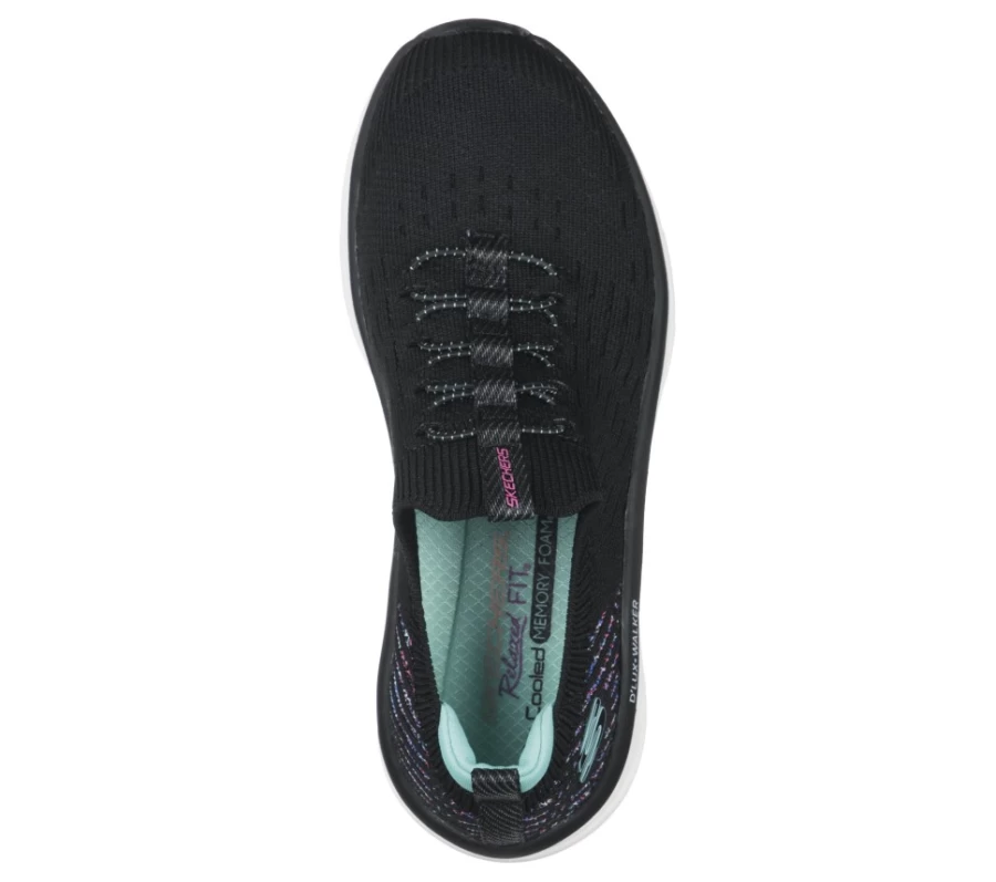 SKECHERS Women's D'Lux Walker - Relaxed Fit Sneakers in Black & Light Blue | Star Stunner Design