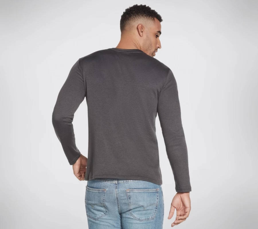 SKECHERS Men's Charcoal Goknit Pique Henley Shirt - Comfortable Knit Top