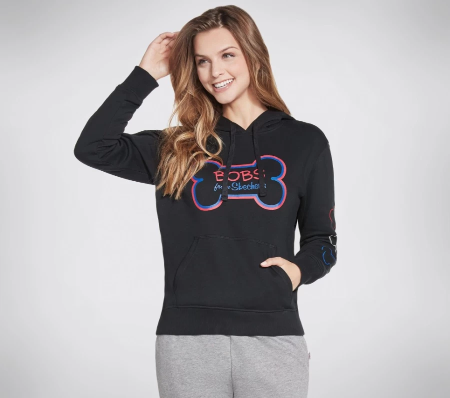 SKECHERS Women's Black Bone Hoodie | Bobs Apparel Comfort Fit Sweatshirt