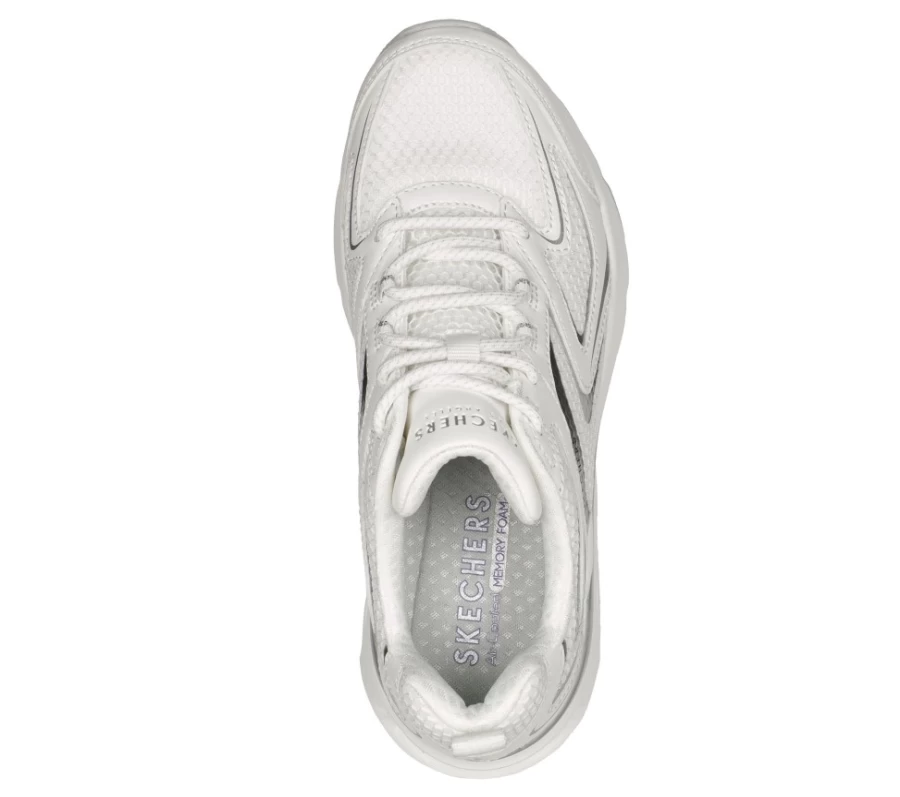 SKECHERS Women's Tres-Air Uno Vision-Airy Sneakers in White & Silver