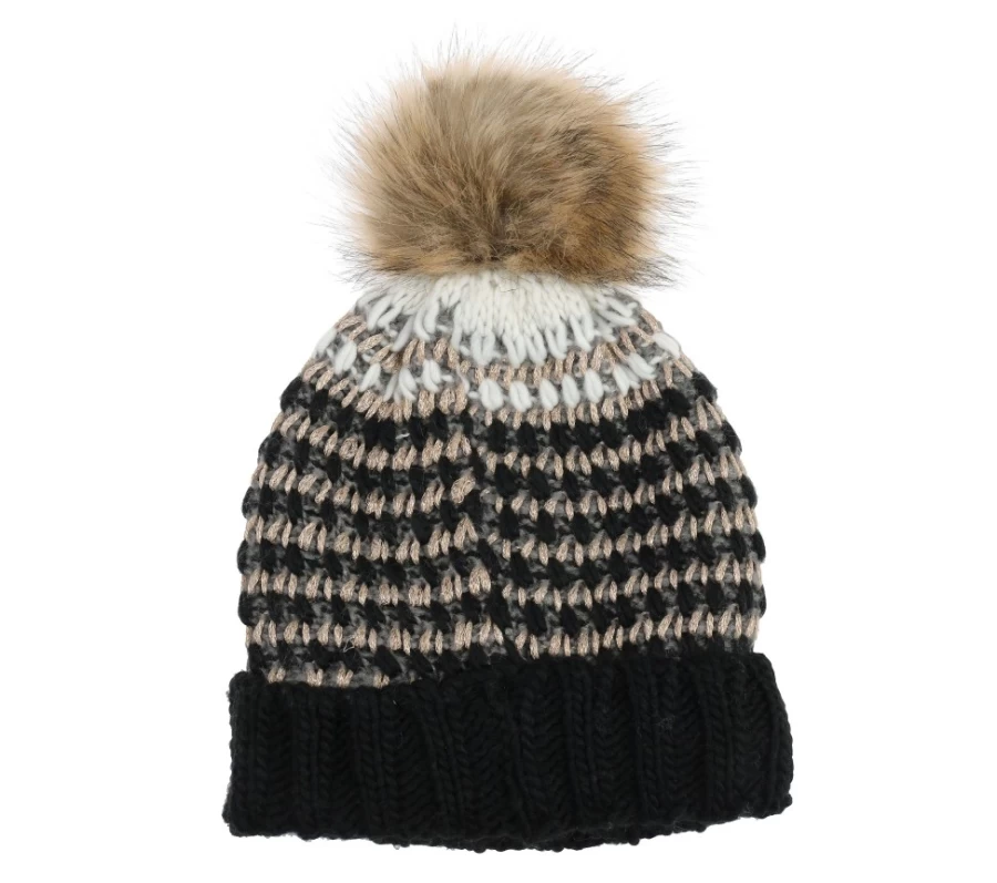 SKECHERS Women's Black Metallic Yarn Beanie Hat - Stylish Winter Knit Cap
