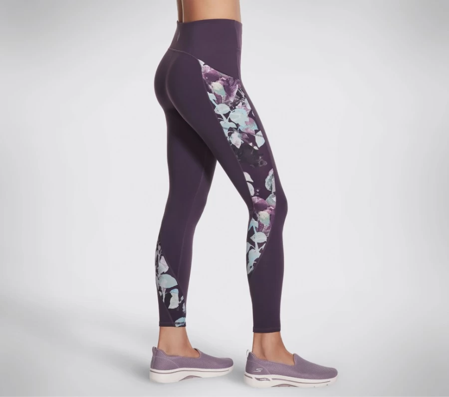SKECHERS Women's Purple & Multi Ink Leaf High-Waist Legging - Comfortable Athletic Apparel