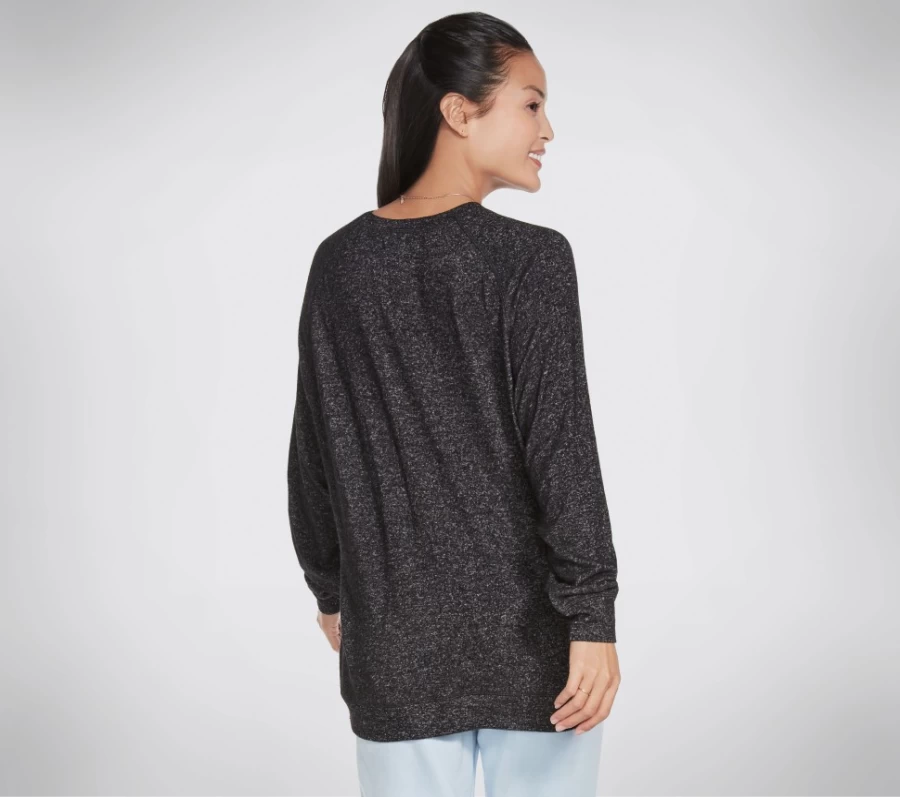 SKECHERS Women's Black & Charcoal Oversized Pullover Shirt - Cozy Comfort Love Is Design