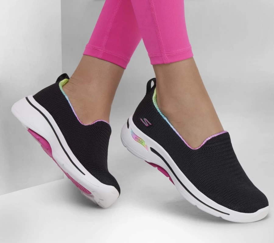 SKECHERS Women's Go Walk Arch Fit - Wild Energy Sneakers in Black & Hot Pink