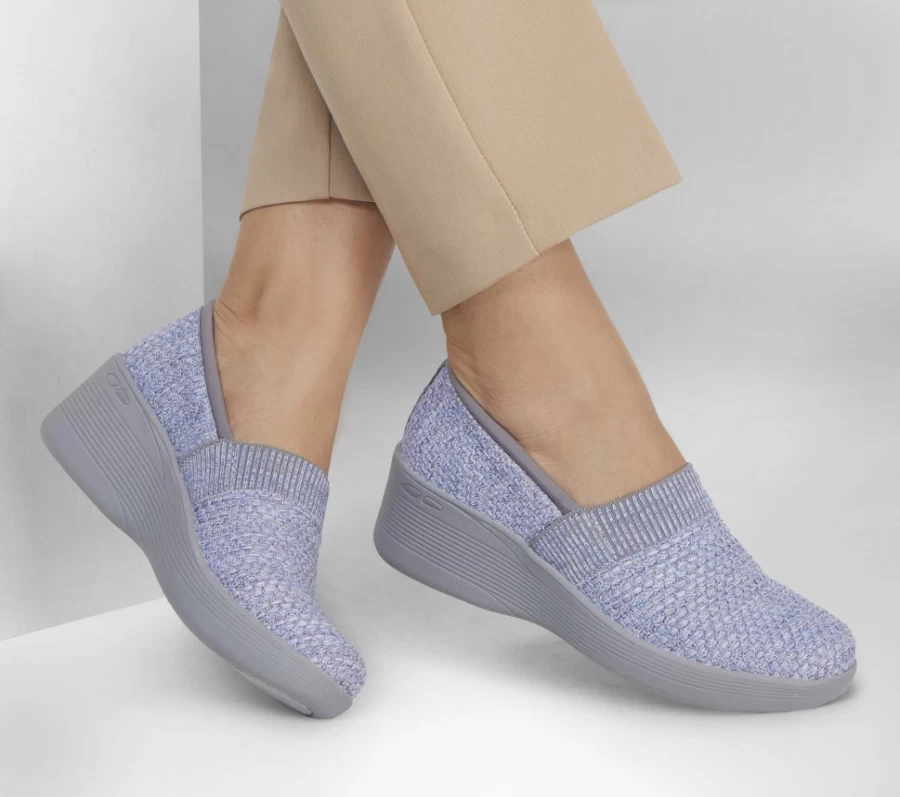 SKECHERS Women's Pier-Lite Gray Lavender Sneakers - Take A Sec Lightweight Walking Shoes