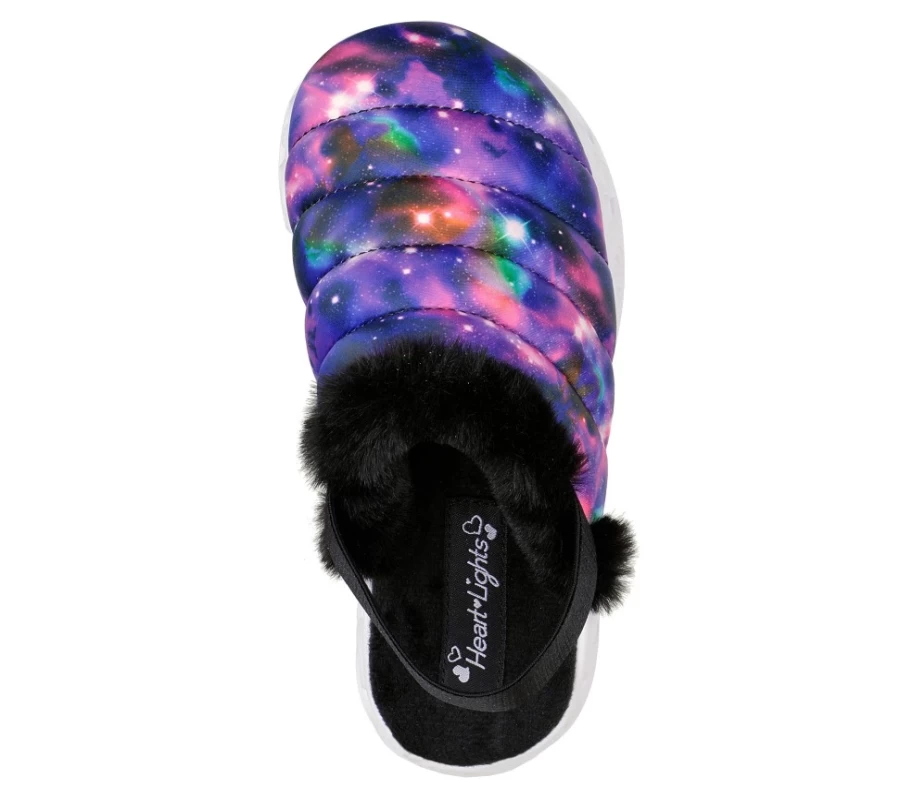 SKECHERS Kids' Cosmic Cozies Heart Lights Sandals - Black & Multi Color Light-Up Shoes for Children