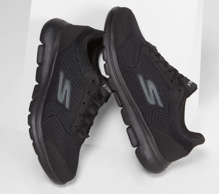 SKECHERS Men's Go Walk 5 Walking Shoes - Black, Lightweight Comfort Slip-On Sneakers