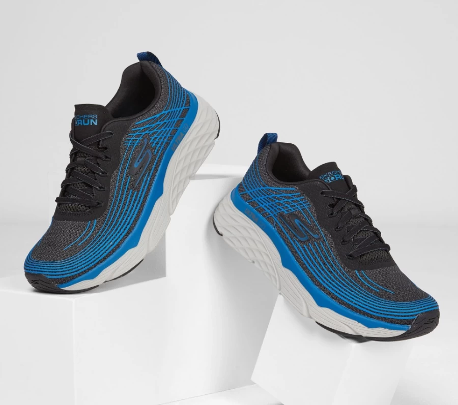 SKECHERS Men's Max Cushioning Elite - Brilliant Running Shoes in Black & Blue