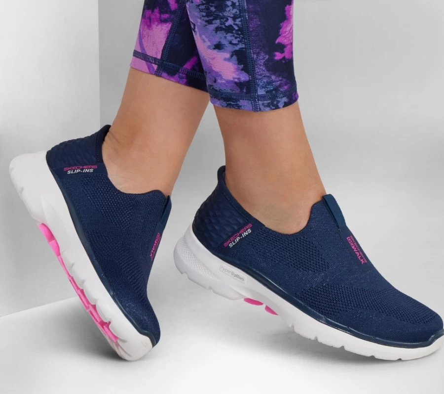 SKECHERS Women's Go Walk 6 Slip-On Walking Shoes in Navy - Fabulous View Comfort Sneakers