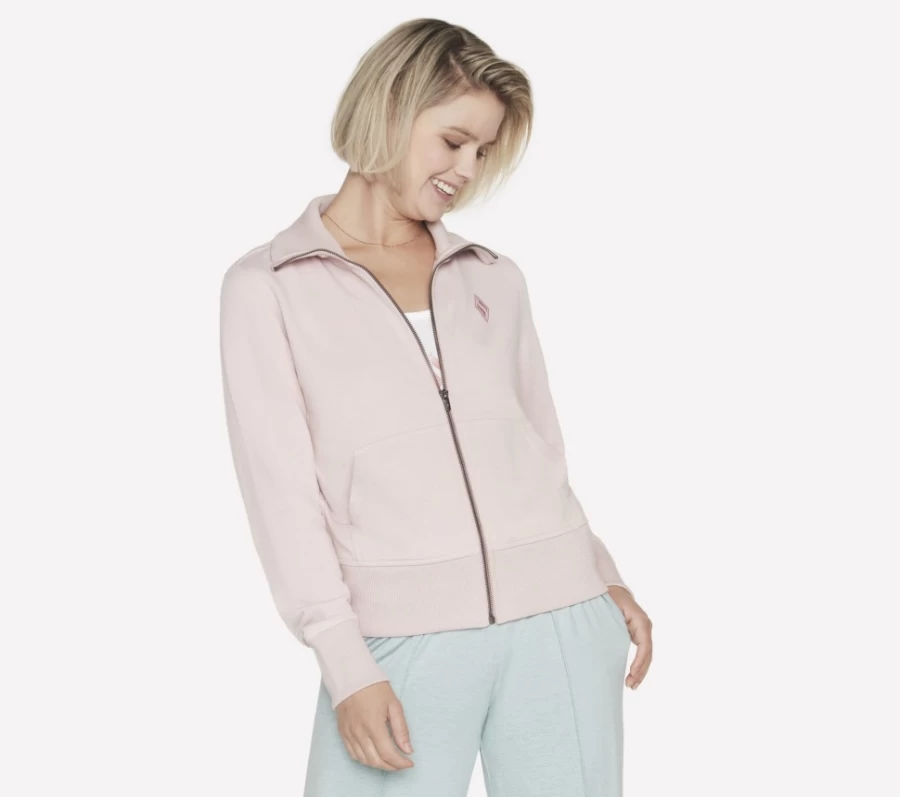 SKECHERS Women's Light Pink Diamond Jacket - Stylish Hoodless Hoodie for Everyday Comfort