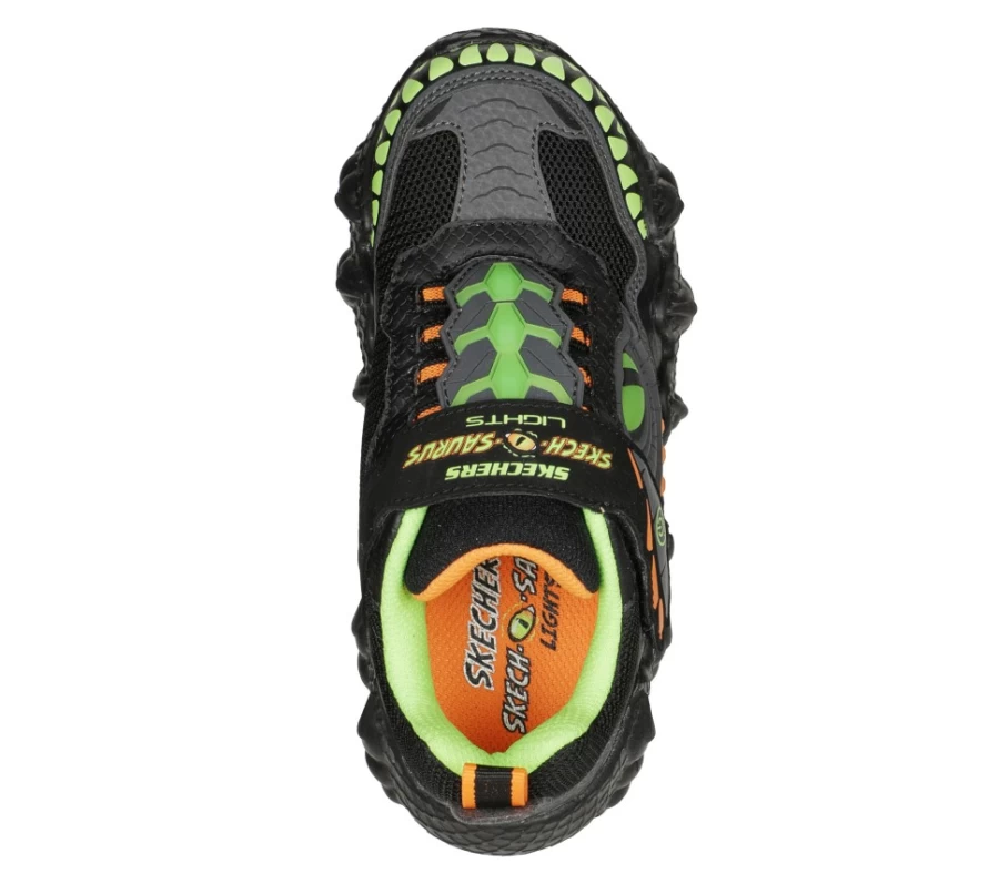 SKECHERS Kids Skech-O-Saurus-Lights Dino-Tracker Sneakers in Black & Lime