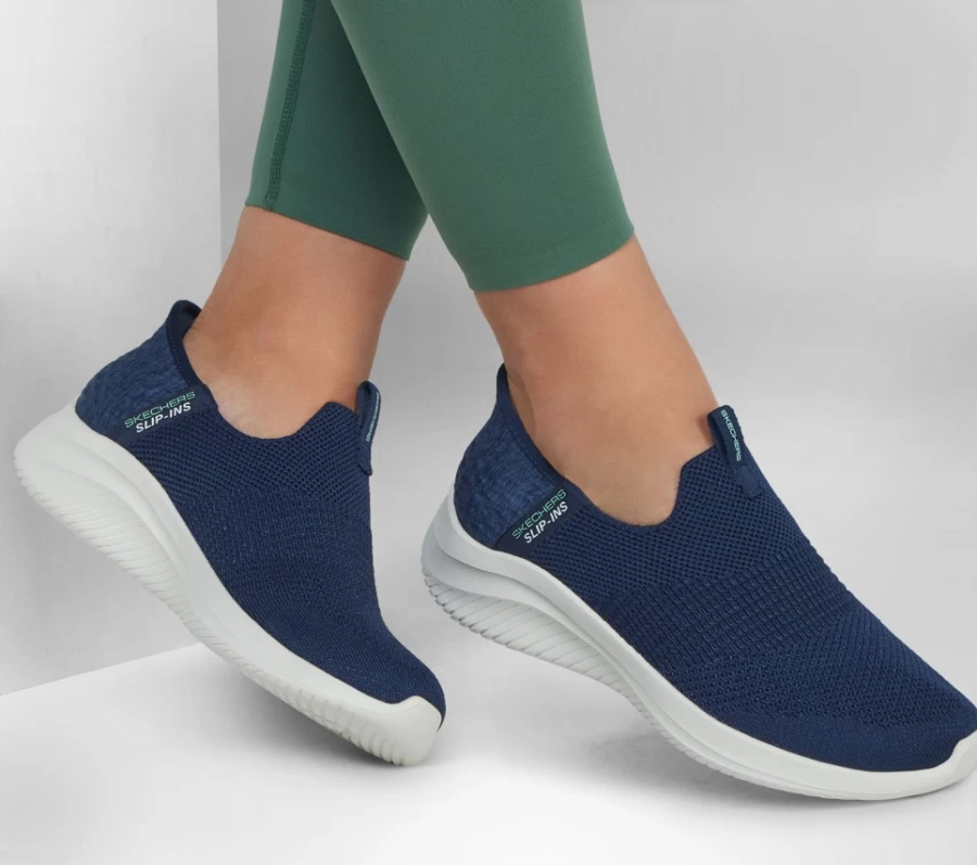 SKECHERS Women's Ultra Flex 3.0 Slip-On Sneakers in Navy - Smooth Step Comfort Walking Shoes