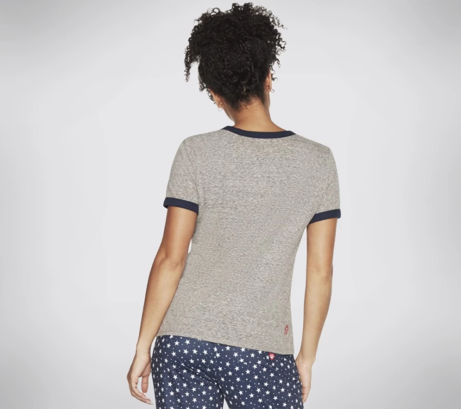 SKECHERS Women's Gray Ringer Tee - Bobs Rwb Vintage Style T-Shirt