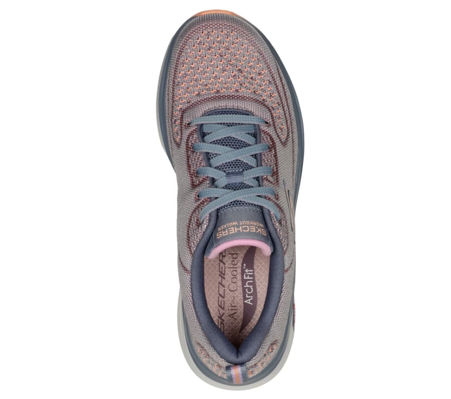 SKECHERS Women's Go Walk Workout Walker Sneakers in Blue & Orange - Alecia Lightweight Comfort Shoes