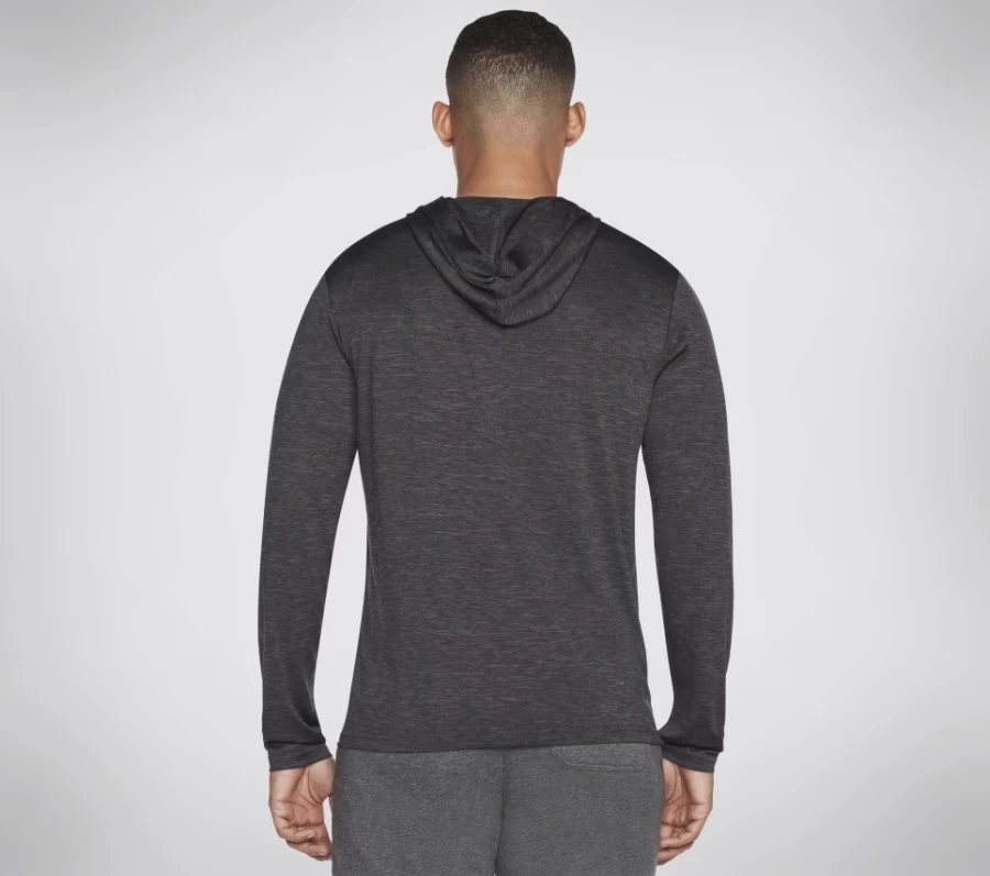 SKECHERS Men's On The Road Hooded Long Sleeve Pullover - Black / Charcoal Athletic Sweatshirt