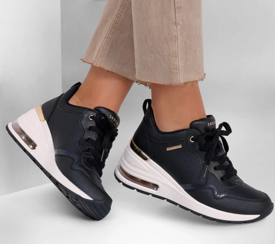 SKECHERS Women's Million Air - Hotter Air Sneakers in Black | Lightweight Comfortable Walking Shoes