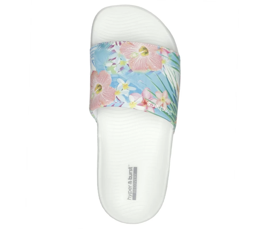 SKECHERS Women's Hyper Slide Sandals in White & Multi - Tropical Comfort & Style