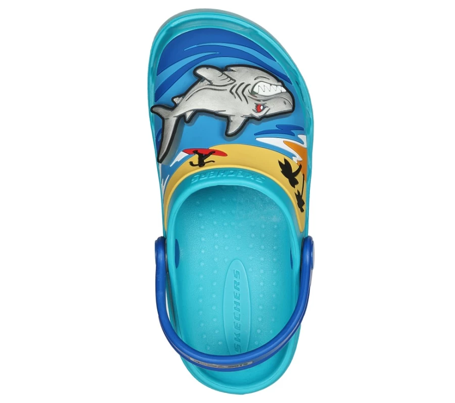 SKECHERS Kids' Foamies Swifters II Illumi-Shark Sneakers in Teal/Blue