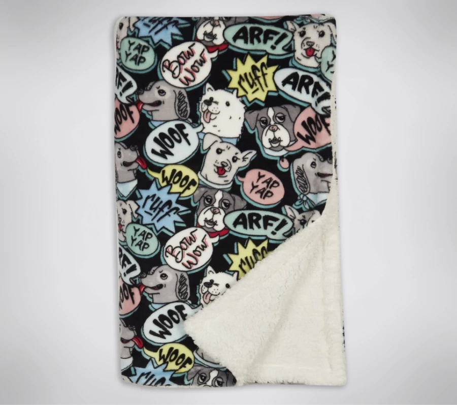 SKECHERS Women's Multi Color Bobs Comic Dog Plush Blanket - Cozy & Soft Throw