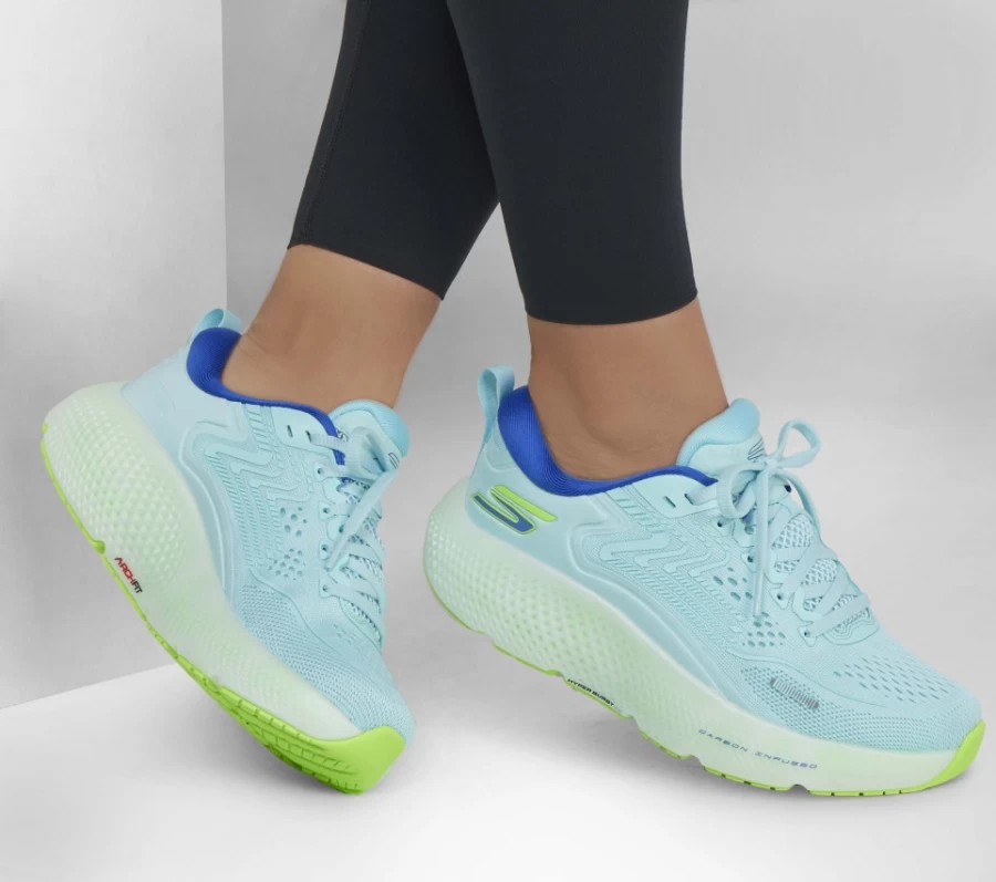SKECHERS Women's Go Run Maxroad 6 Running Shoes - Blue & Lime Lightweight Sneakers