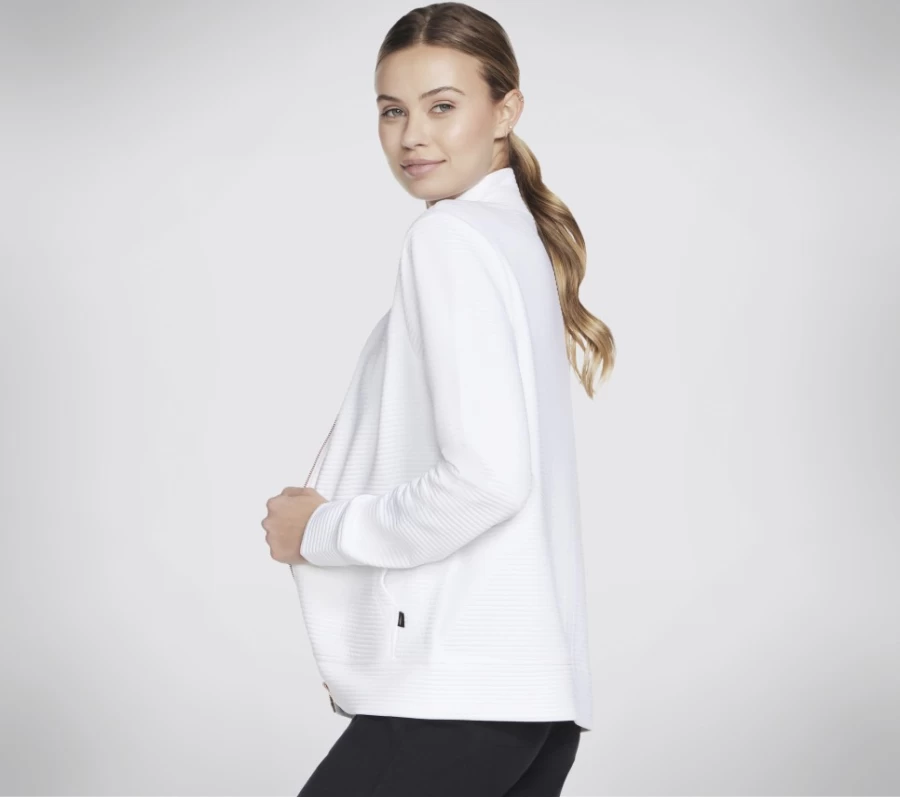 SKECHERS Women's White Hoodless Hoodie - Lightweight Walk Everywhere Jacket for Comfort & Style