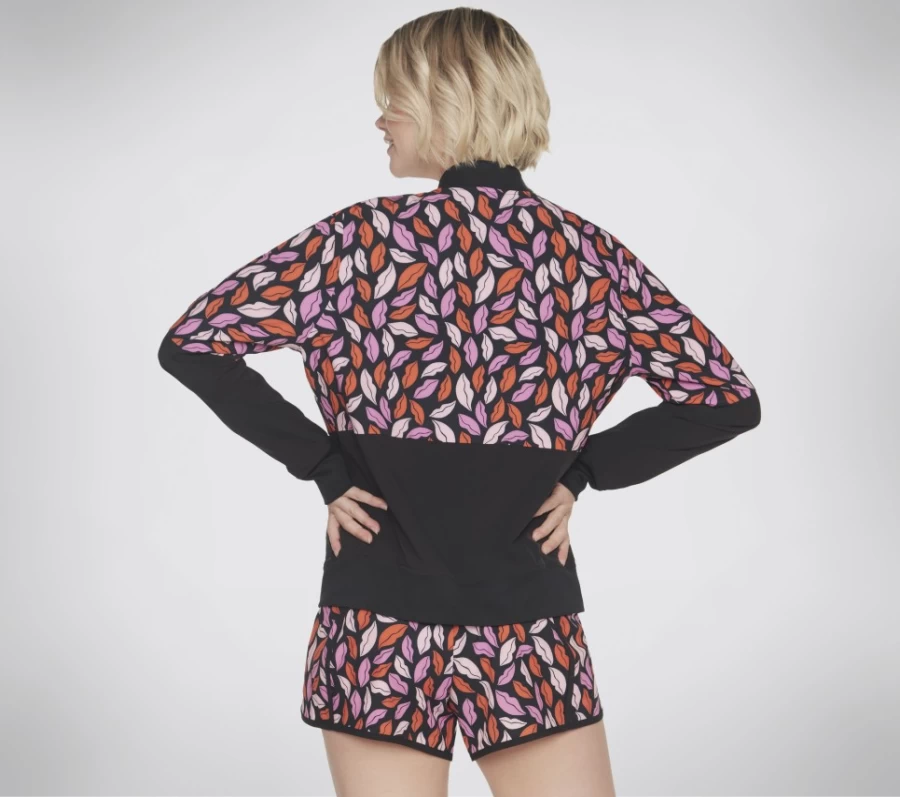 SKECHERS Women's Skechweave Midnight Bomber Jacket - Black & Hot Pink Athletic Outerwear