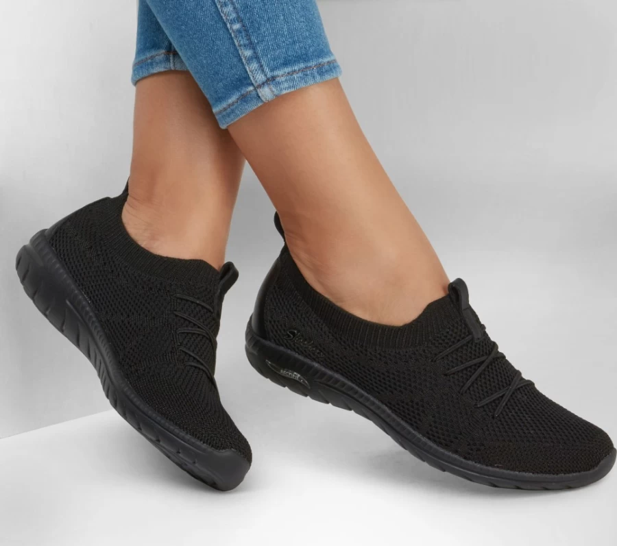 SKECHERS Women's Arch Fit Flex Sneakers - Black Comfort Walking Shoes for Women