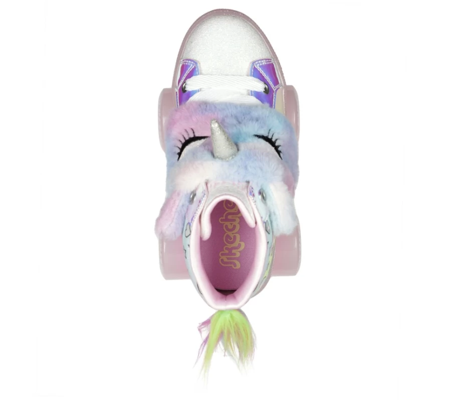 SKECHERS Kids' Light Pink Twinkle Toes Shuffle 4 Wheeler Unicorn Wheelz Sneakers