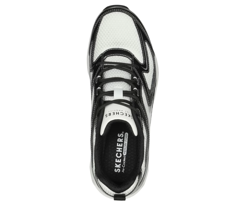 SKECHERS Men's Tres-Air Uno Vision-Airy Sneakers in White & Black - Lightweight Comfort Walking Shoes