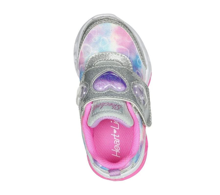 SKECHERS Kids Heart Shake Flutter Lights - Silver Multi Color Light-Up Shoes