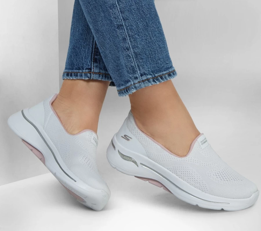 SKECHERS Women's Go Walk Arch Fit - Imagined Slip-On Sneakers in White & Light Pink