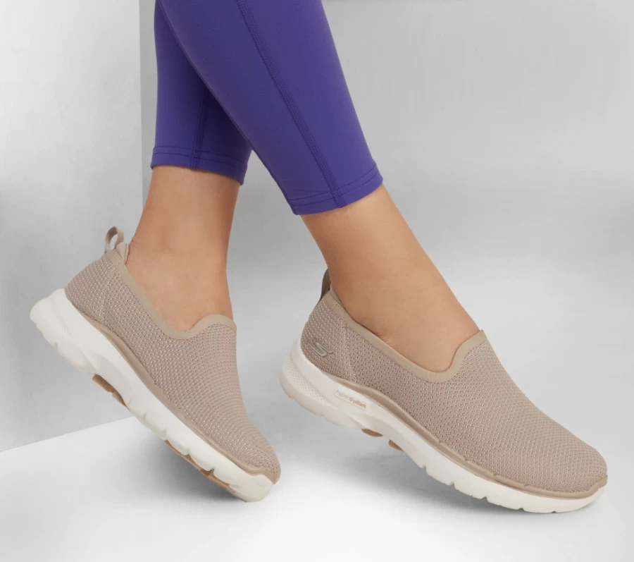 SKECHERS Women's Go Walk 6 Sneakers in Natural - Lightweight Comfort Walking Shoes