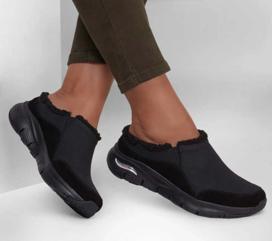 SKECHERS Women's Arch Fit Smooth Slip-On Sneakers in Black - Comfortable Walking Shoes for Women