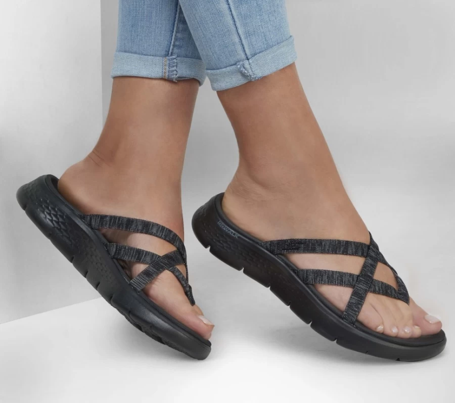 SKECHERS Women's Go Walk Flex Sandal - Black/Gray Lightweight Comfortable Slip-On Walking Shoes
