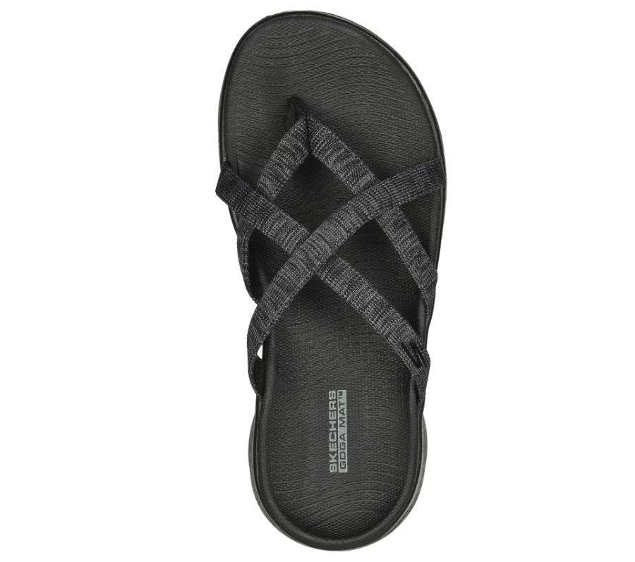 SKECHERS Women's Go Walk Flex Sandal - Black/Gray Lightweight Comfortable Slip-On Walking Shoes