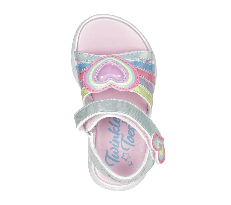 SKECHERS Kids Twinkle Toes Rainbow Shines Heart Cuties Sneakers in Silver & Multi Colors