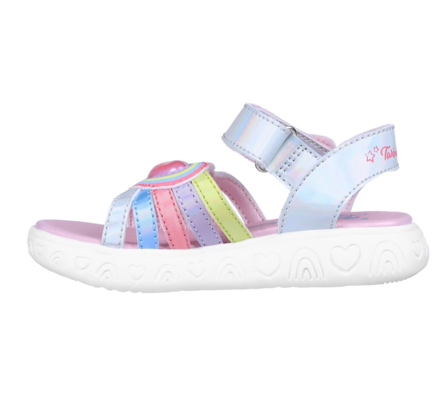SKECHERS Kids Twinkle Toes Rainbow Shines Heart Cuties Sneakers in Silver & Multi Colors