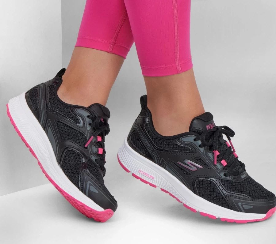 SKECHERS Women's Go Run Consistent Running Shoes - Black & Pink Lightweight Sneakers for Women