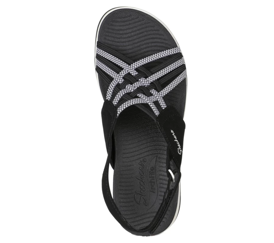 SKECHERS Women's Arch Fit Reggae Sport Sneakers in Black & White - Comfortable Walking Shoes