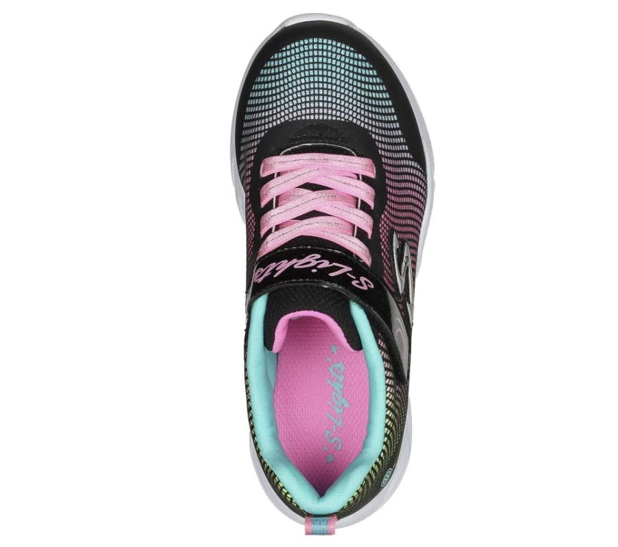 SKECHERS Kids Flicker Flash S Lights Sneakers in Black & Multi Color
