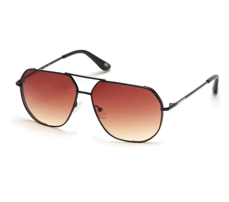 SKECHERS Men's Metal Aviator Sunglasses - Black / Brown Polarized Pilot Shades for UV Protection