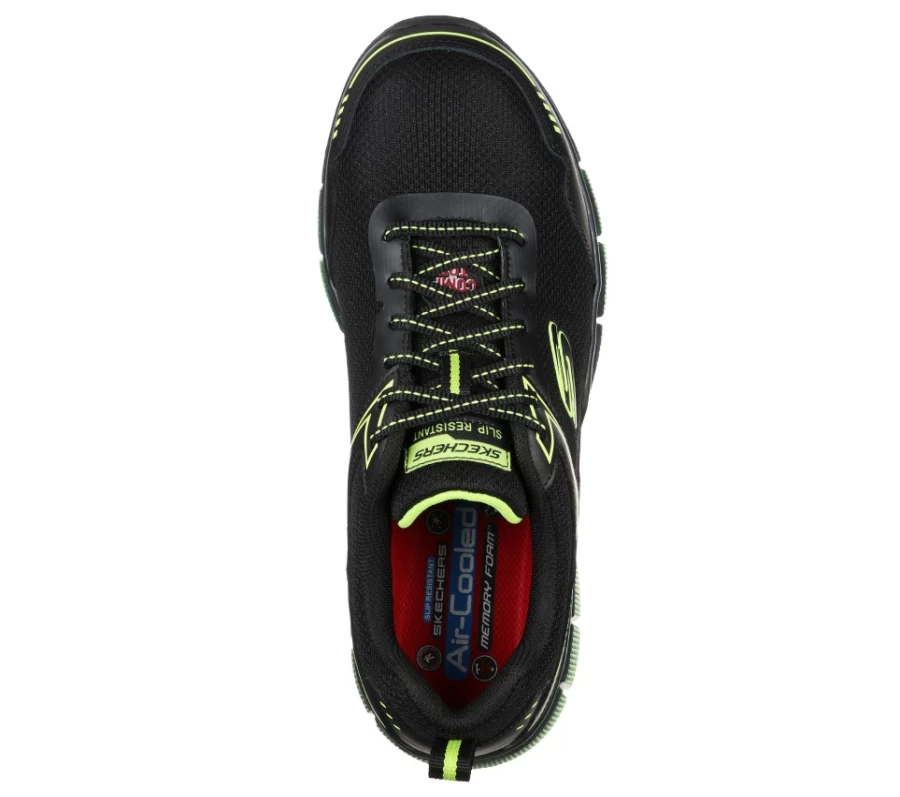 SKECHERS Men's Telfin - Rieg Comp Toe Work Shoes in Black & Lime