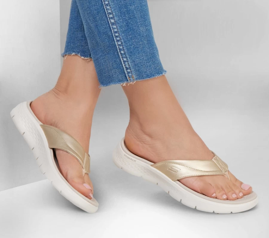 SKECHERS Women's Go Walk Flex Sandal - Gold | Lightweight Comfortable Walking Sandals
