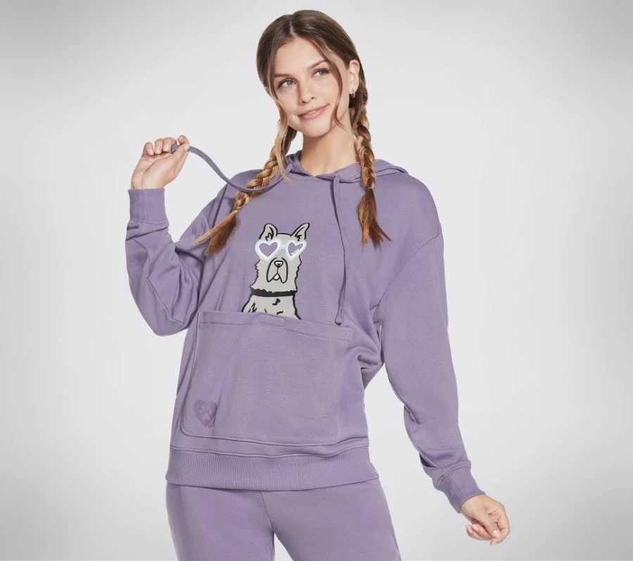 SKECHERS Women's Gray & Purple Dawg Pouch Pullover Hoodie | Bobs Apparel Comfort Sweatshirt