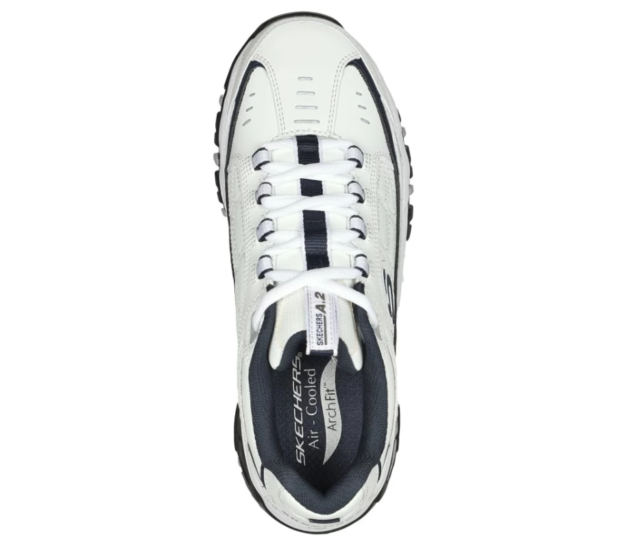 SKECHERS Men's Arch Fit Energy Sneakers in White & Navy - Westdeep Comfort Walking Shoes