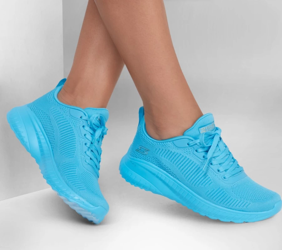 SKECHERS Women's Bobs Squad Chaos - Aqua Comfortable Sneakers with Cool Rhythms Design