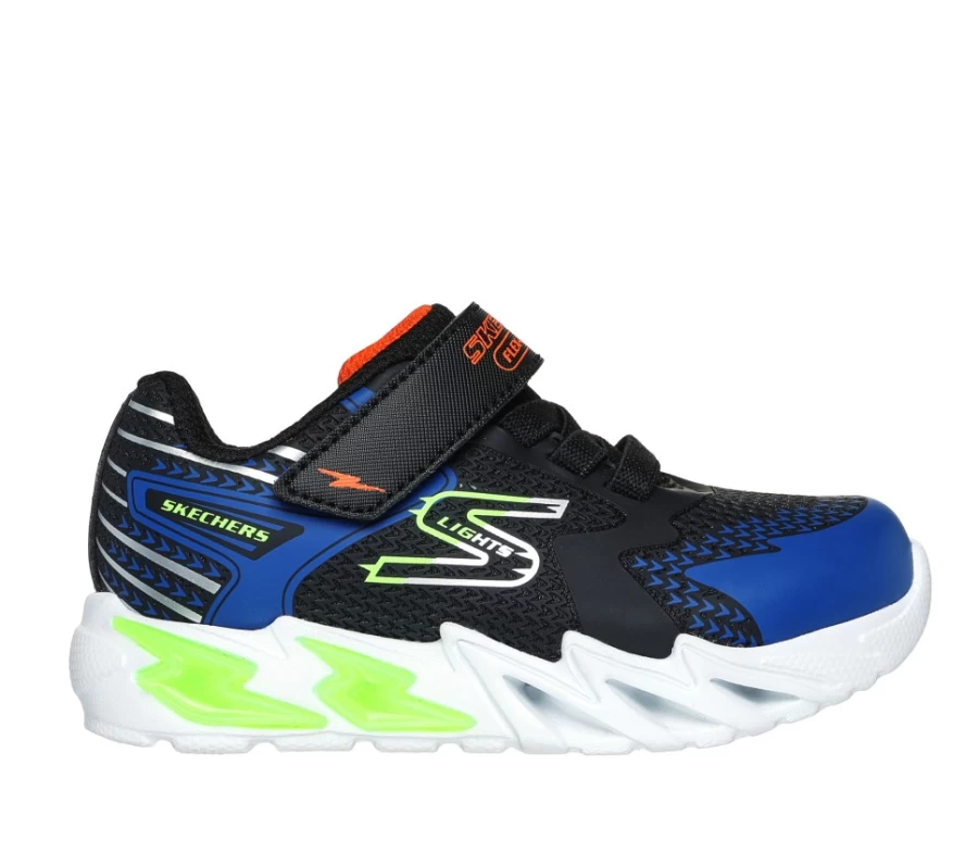 SKECHERS Kids Flex-Glow Bolt Sneakers - Black/Blue | Light-Up S-Lights for Active Children