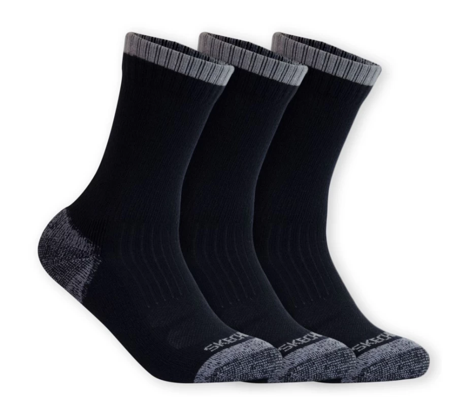 SKECHERS Women's 3 Pack Half Terry Work Crew Socks - Black & Gray Comfort Athletic Socks