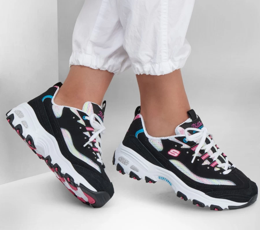 SKECHERS Women's D'Lites Sweet Moments Sneakers in Black & Multi Color