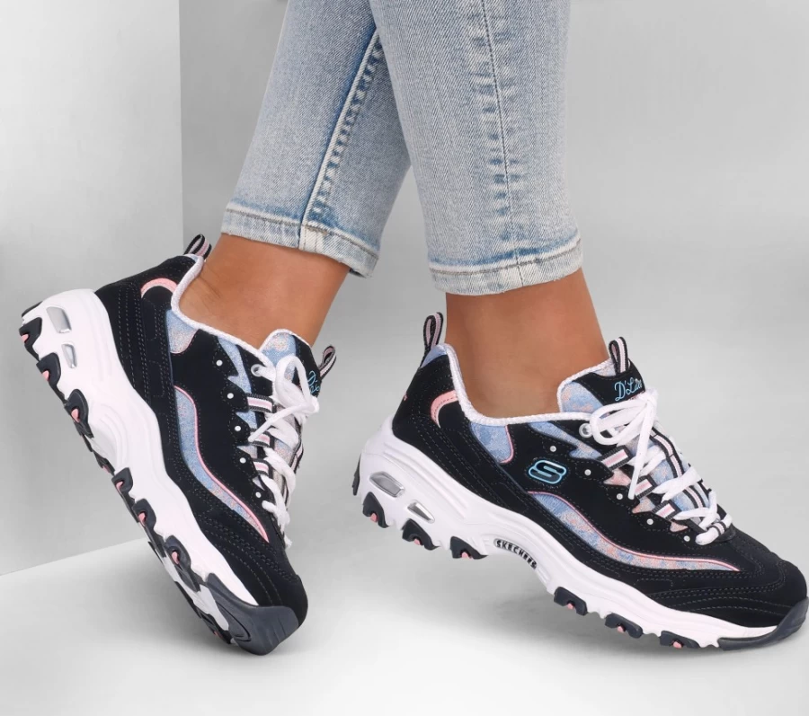 SKECHERS Women's D'Lites Splendid Journey Sneakers in Black & Multi Color